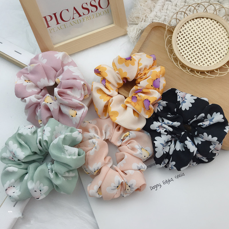 New Korean-style fresh and light summer floral fabric hair tie, chiffon printed elastic leather band hair tie large intestine circle full figure