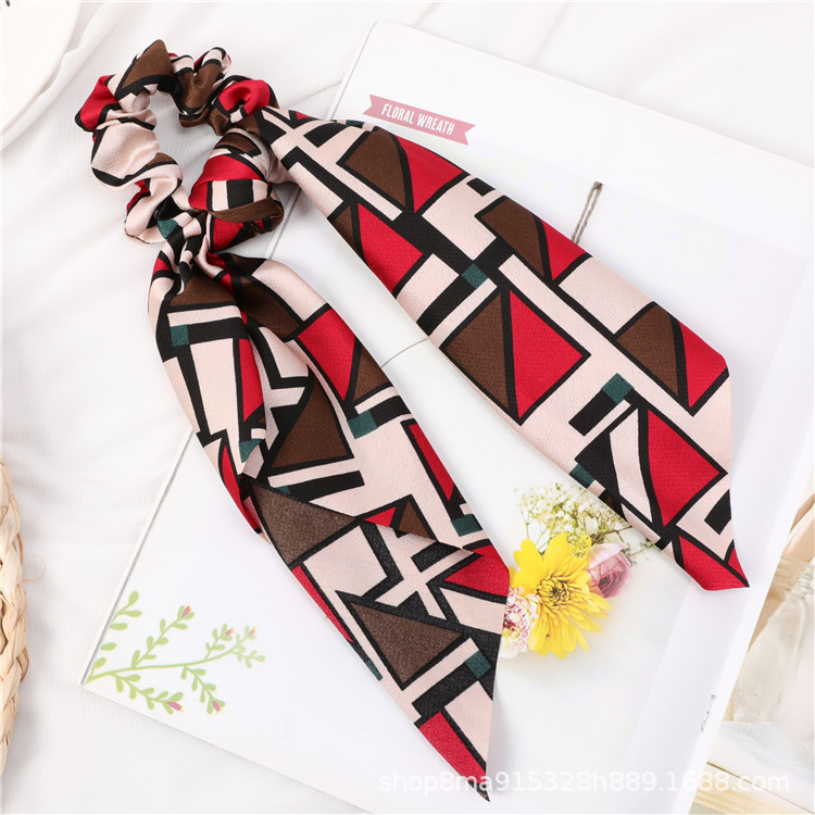 Wholesale of new cross-border European and American creative geometric pattern hair bands, large intestine bands, fashionable big bows and elastic ponytail Item Picture