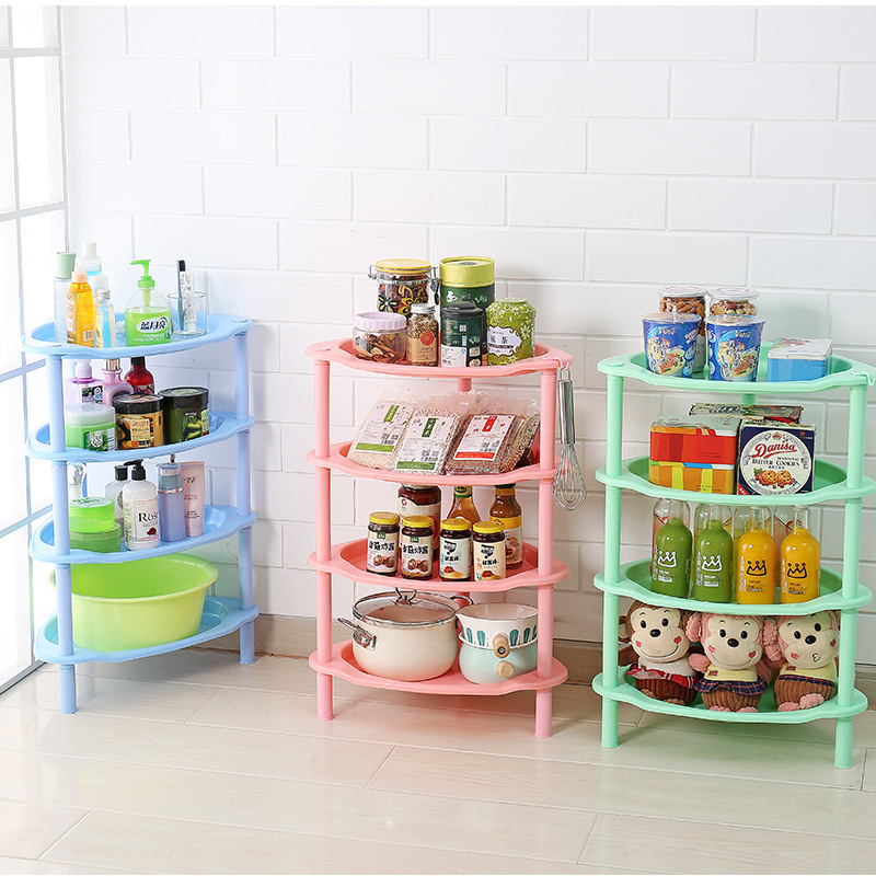 Plastic draining storage rack, non-drilling floor-standing storage rack, multi-functional corner combination kitchen and bathroom basin rack details Picture