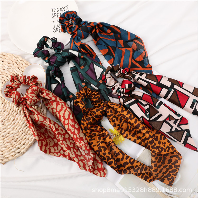 Wholesale of new cross-border European and American creative geometric pattern hair bands, large intestine bands, fashionable big bows and elastic ponytail details Picture