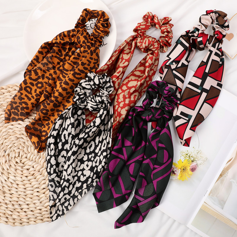Wholesale of new cross-border European and American creative geometric pattern hair bands, large intestine bands, fashionable big bows and elastic ponytail full figure
