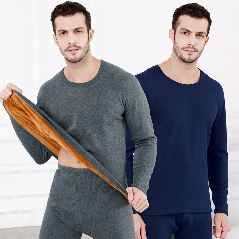 Autumn and winter new men's warm underwear set men's cotton underwear with velvet and thick warm underwear factory wholesale