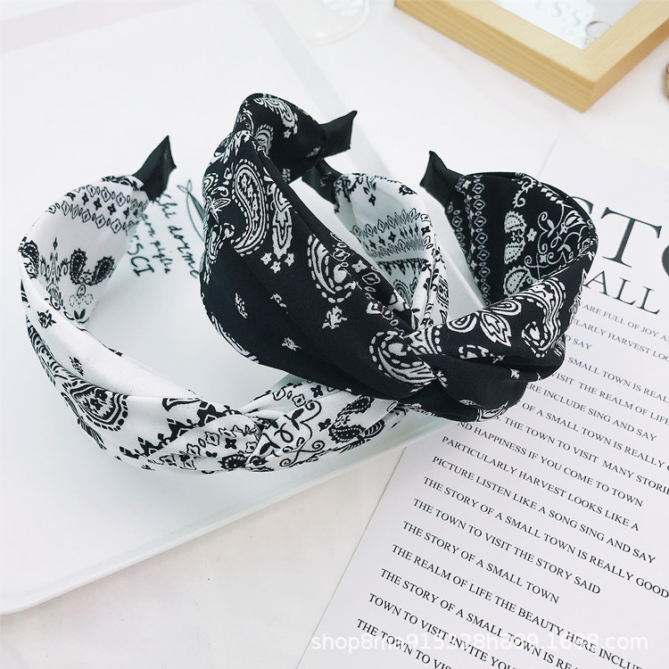 Xuan Yu Korean version new cashew hair band wide edge cross black and white facial hair accessory, women's headband ins hair clip manufacturer Specification drawing