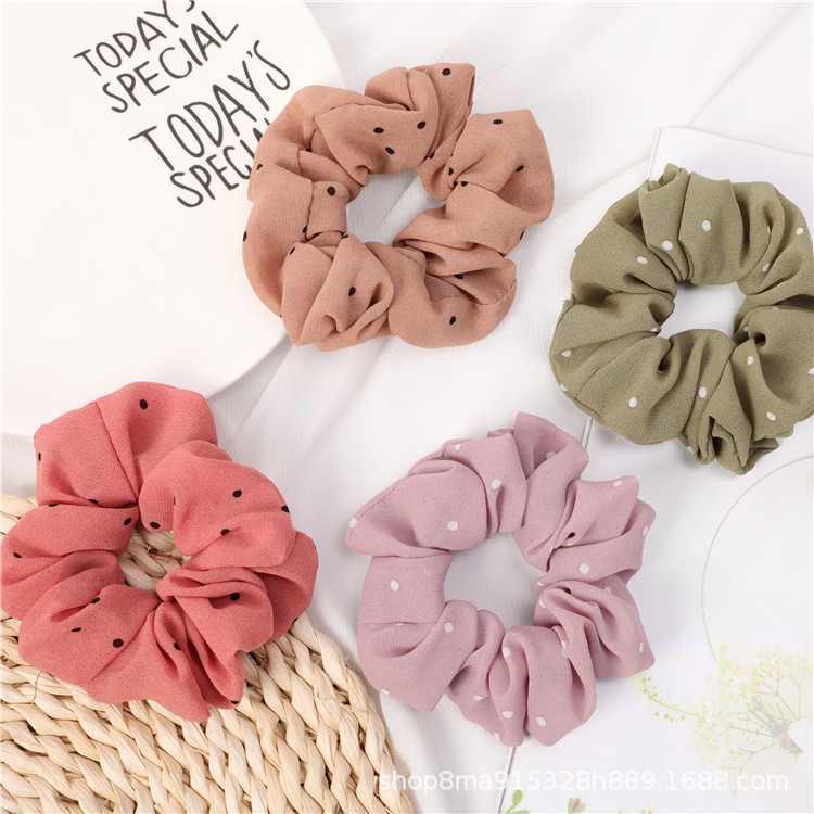 New cross-border Amazon fabric dot Dot large intestine circle hair band, fresh and clean elastic elastic band hair accessory details Picture