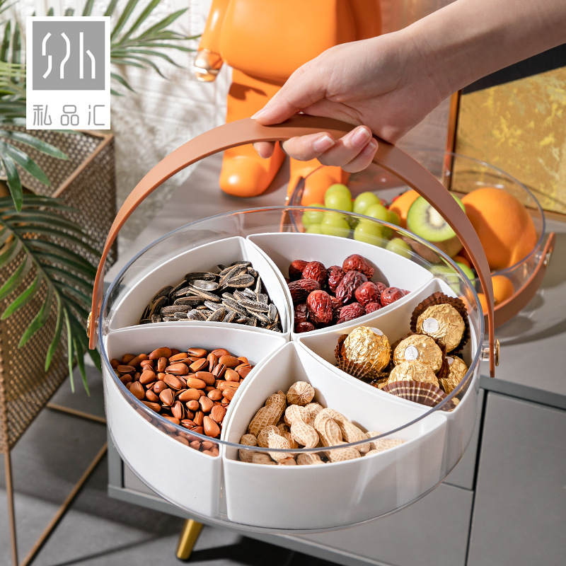 Living room coffee table, candy box, light luxury snack box, transparent hand-held simple fruit box, modern and simple compartmented dried fruit plate Specification image
