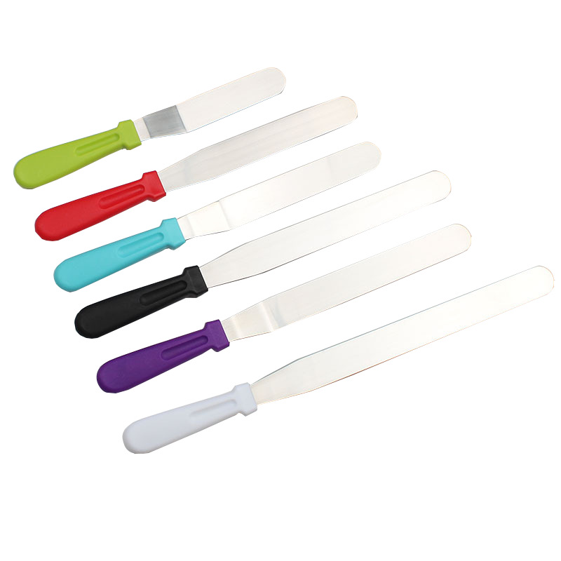 Stainless steel plastic handle cake spatula Cream spatula straight kiss knife curved kiss knife Baking tools multiple sizes and colors