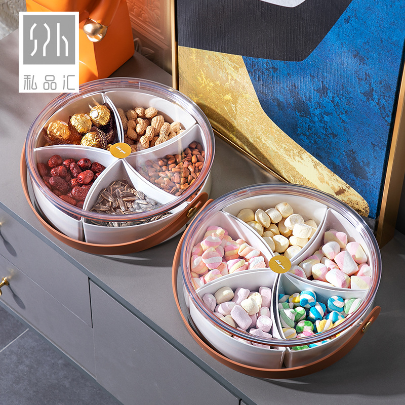 Living room coffee table, candy box, light luxury snack box, transparent hand-held simple fruit box, modern and simple compartmented dried fruit plate Application Scenario