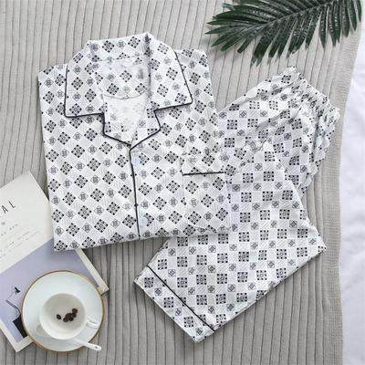 Men's pajamas, long-sleeved summer, thin, casual and simple set, home wear, pajamas, large-sized cardigan, small lapel, spring and autumn Specification image
