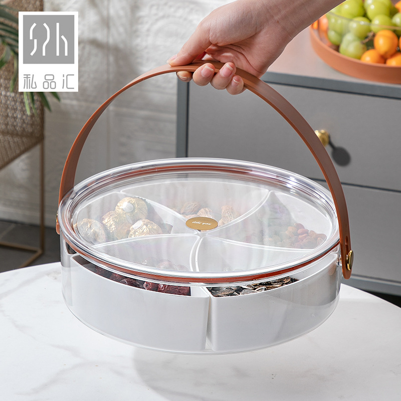 Living room coffee table, candy box, light luxury snack box, transparent hand-held simple fruit box, modern and simple compartmented dried fruit plate details Picture