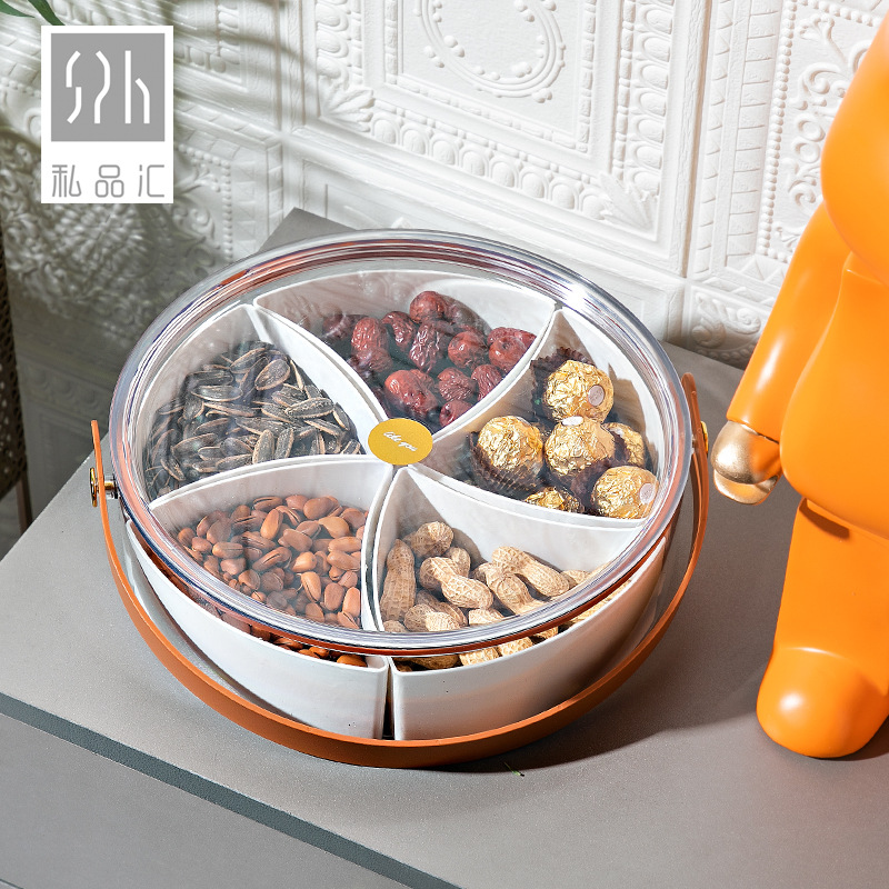 Living room coffee table, candy box, light luxury snack box, transparent hand-held simple fruit box, modern and simple compartmented dried fruit plate