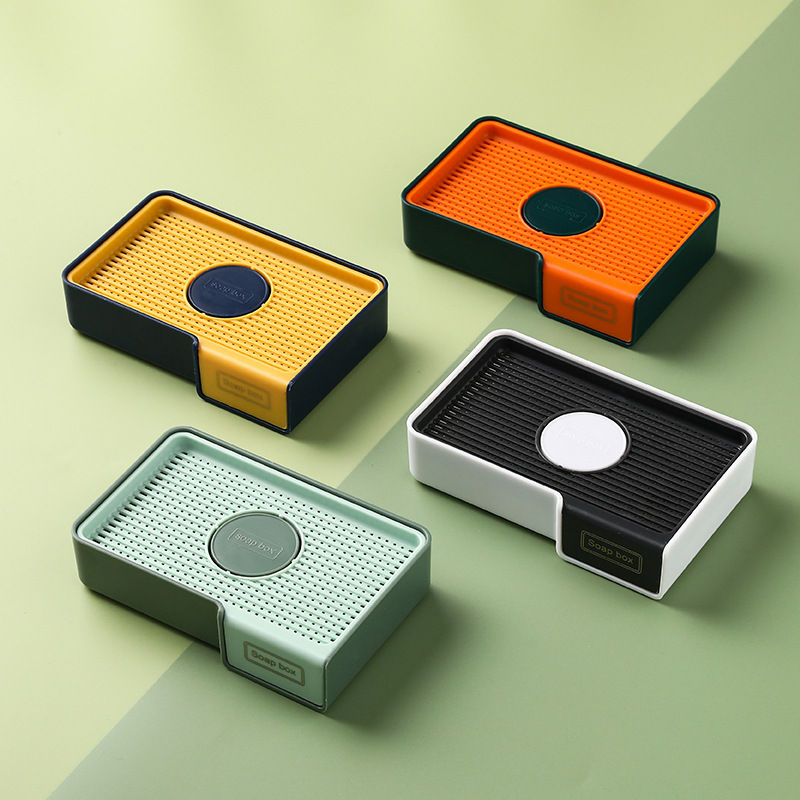 Household creative wall-mounted soap box, bathroom non-punching square soap storage box, lidless draining soap box