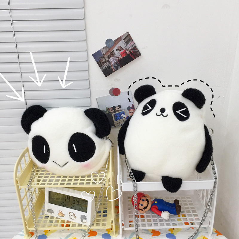 Korean cute panda doll plush bag ugly cute Instagram chain shoulder bag cartoon doll cute crossbody bag