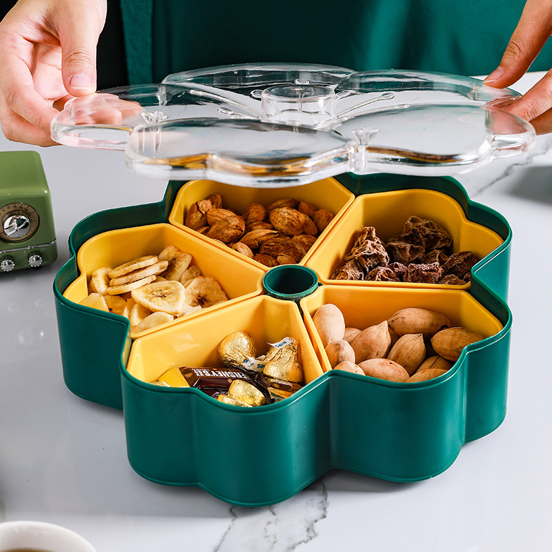 Nordic-style rotating snack candy box desktop creative compartments dried fruit plate transparent lid two-color detachable melon seed plate Specification image