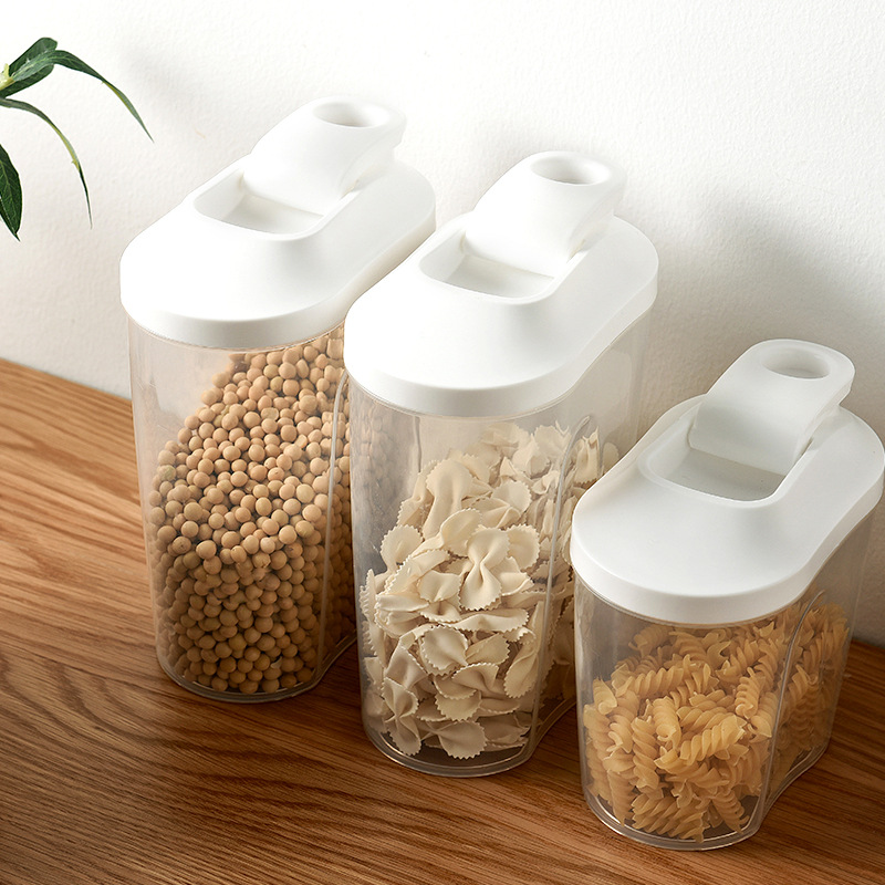 Transparent plastic covered storage tank for kitchenware and coarse grains, sealed storage tank for nuts and food, and five-grain and coarse grains details Picture
