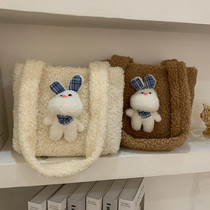 Japanese ins cute little rabbit furry shoulder bag 2021 winter new personality portable cartoon furry bag