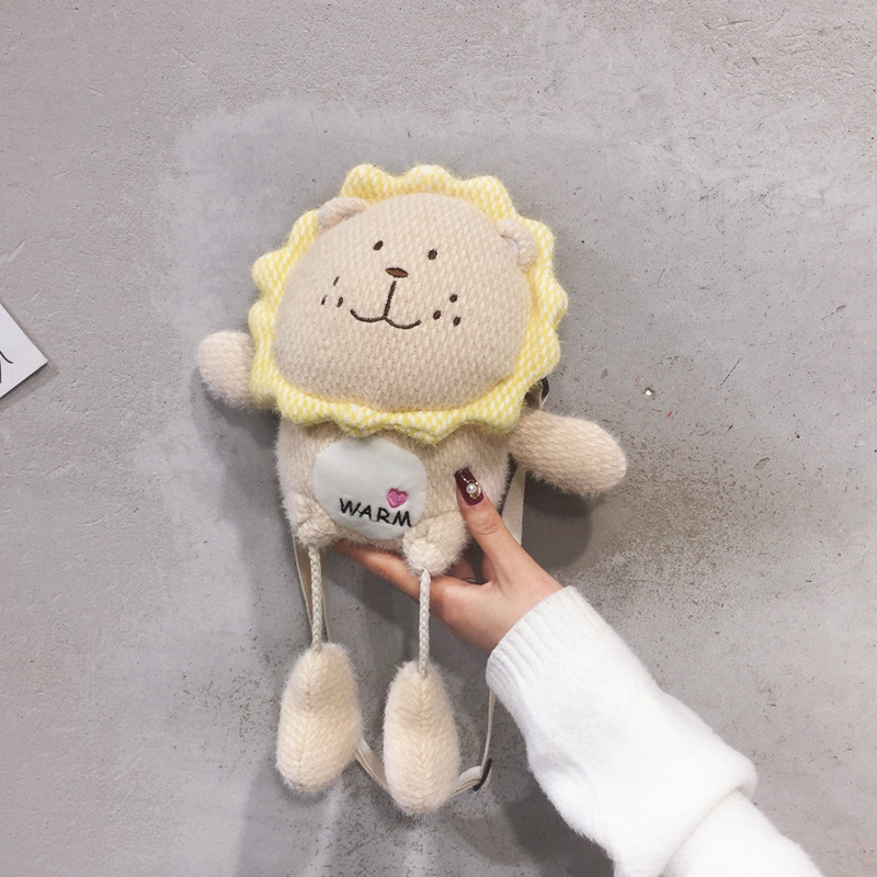 日系毛线针织小挎包 卡通单肩可爱毛绒包包女 生日礼物抓机娃娃包