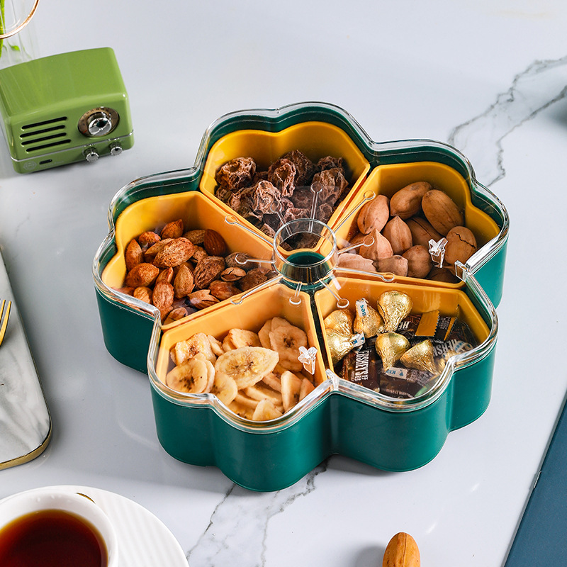 Nordic-style rotating snack candy box desktop creative compartments dried fruit plate transparent lid two-color detachable melon seed plate details Picture