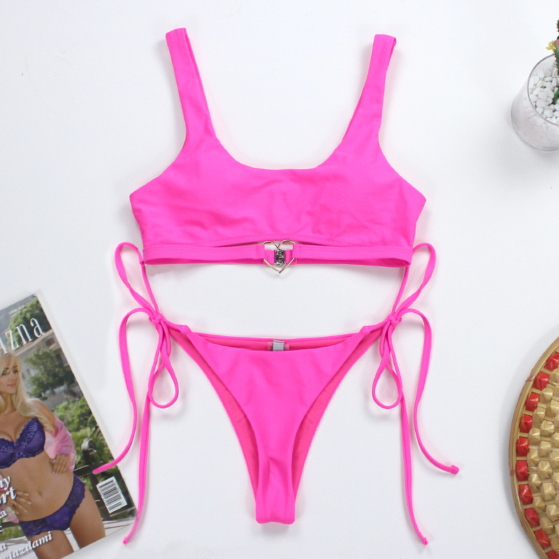 Pink sexy 2022 sling cute side tether export high quality bikini swimsuit