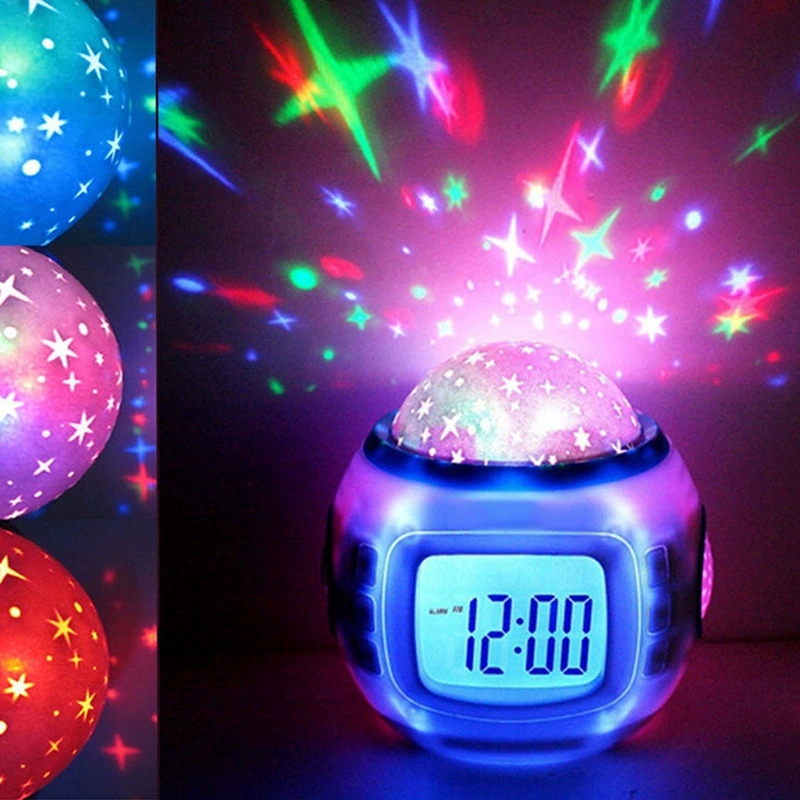 New dreamy music starry sky projection alarm clock light, birthday gift toy, creative children's alarm clock, kids' night h details Picture