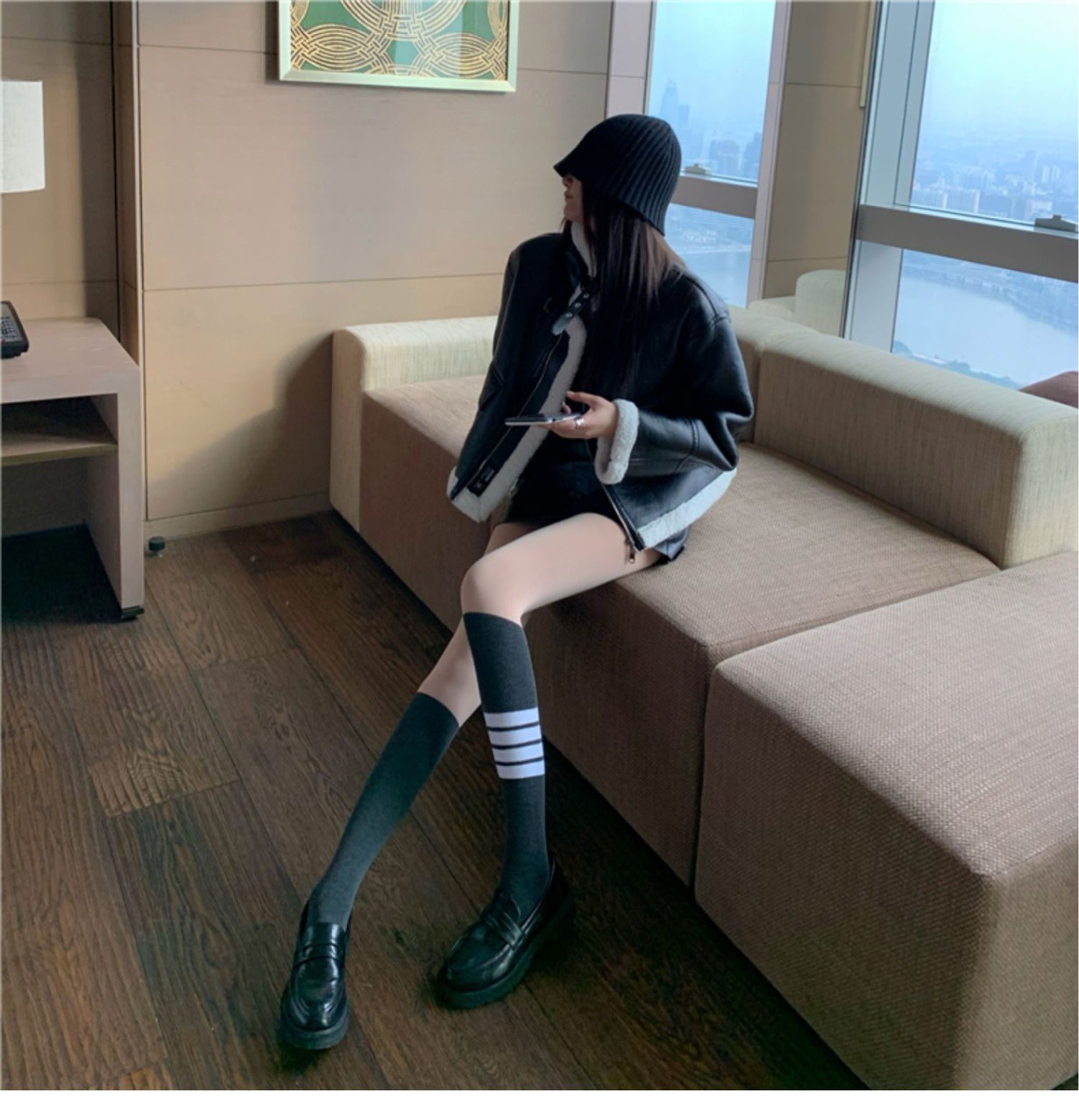 Spring and autumn base stockings patchwork style faux mid-calf thickened and fleece stockings are a fashionable and light-sensitive leg accessory Item Picture