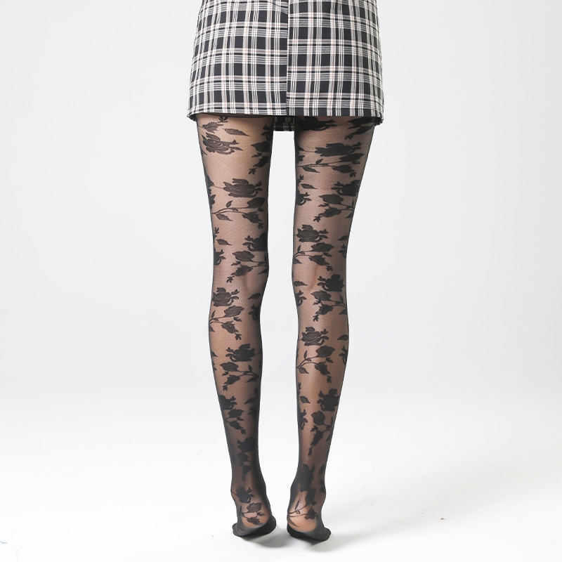 Yan Jie Factory wholesale rose sexy jacquard net socks, cut-out elastic European and American fishing net silk socks, pantyhose for ladies Application Scenario