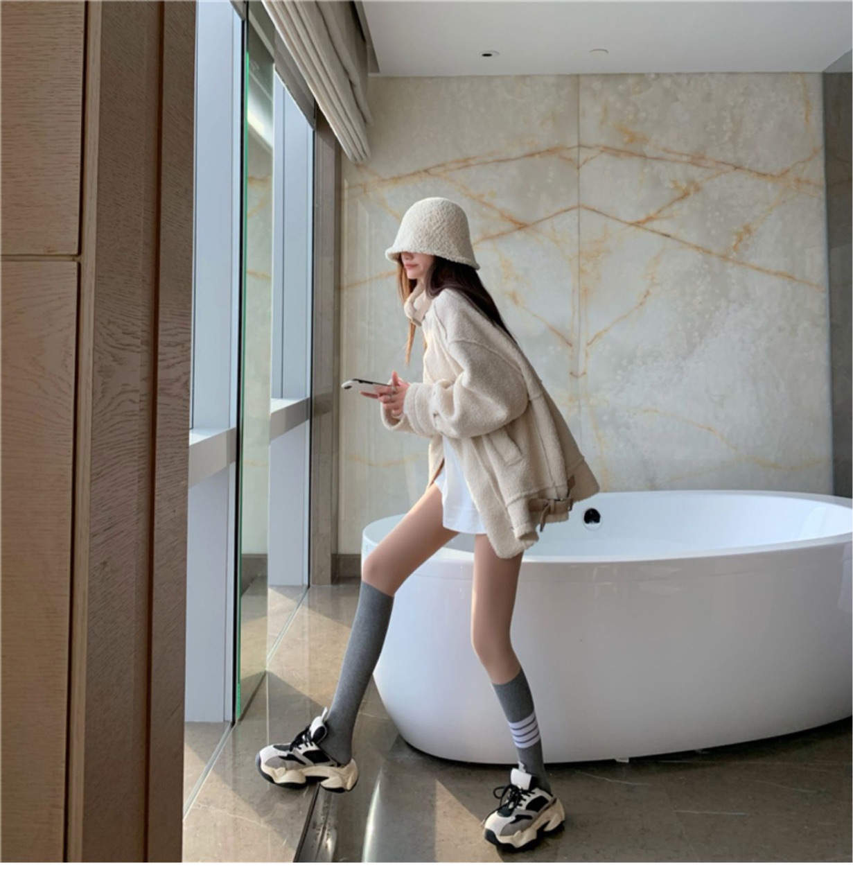 Spring and autumn base stockings patchwork style faux mid-calf thickened and fleece stockings are a fashionable and light-sensitive leg accessory Specification image