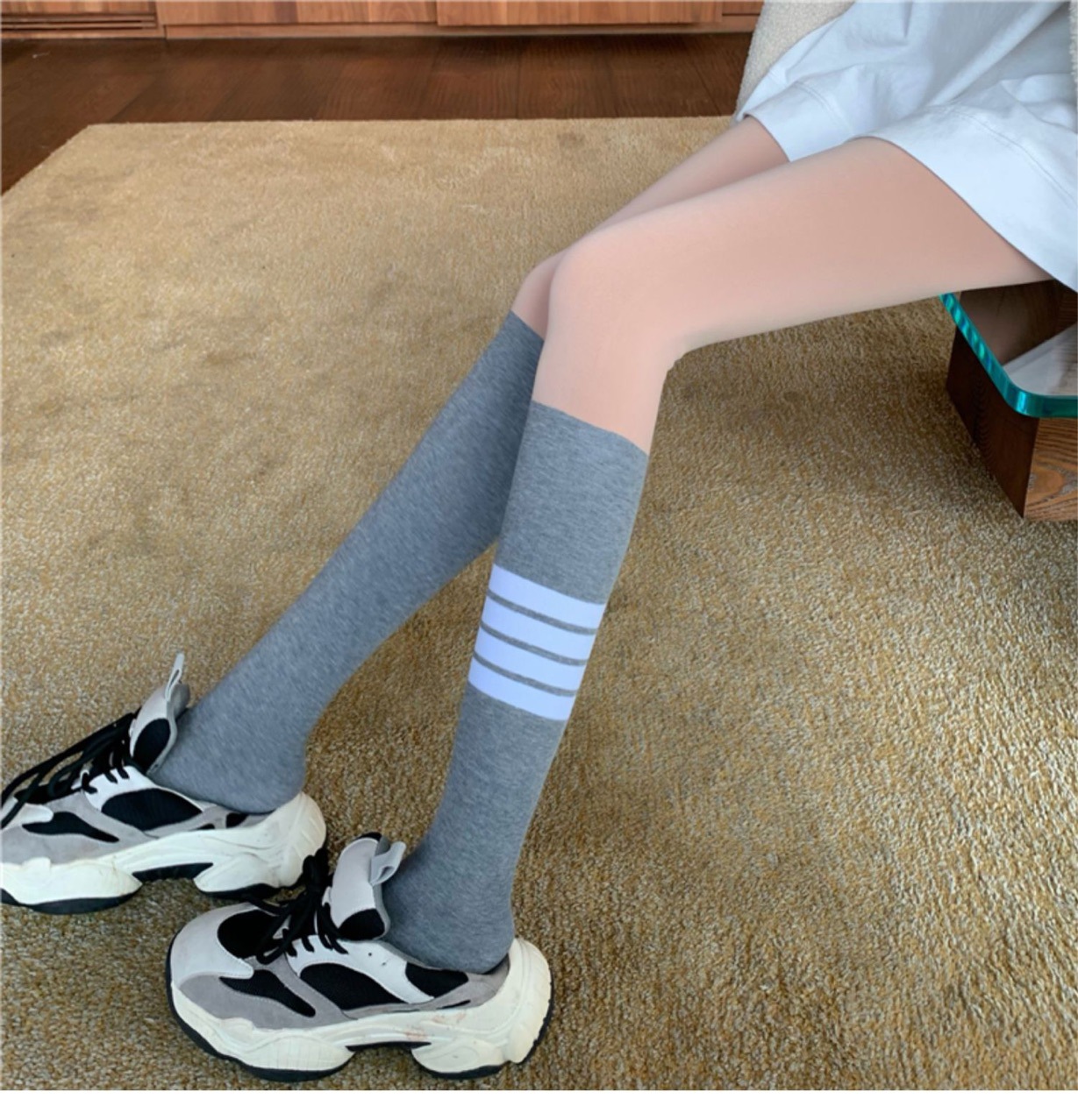 Spring and autumn base stockings patchwork style faux mid-calf thickened and fleece stockings are a fashionable and light-sensitive leg accessory