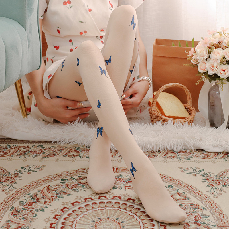 性感蝴蝶丝袜裤袜女秋冬打底加绒加厚弹力外穿紧身显瘦连脚丝袜