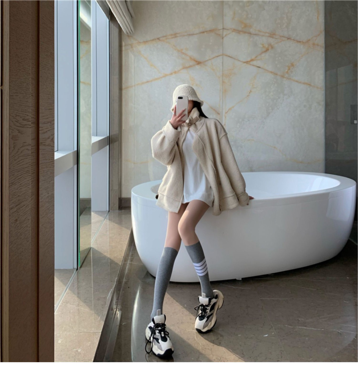 Spring and autumn base stockings patchwork style faux mid-calf thickened and fleece stockings are a fashionable and light-sensitive leg accessory details Picture