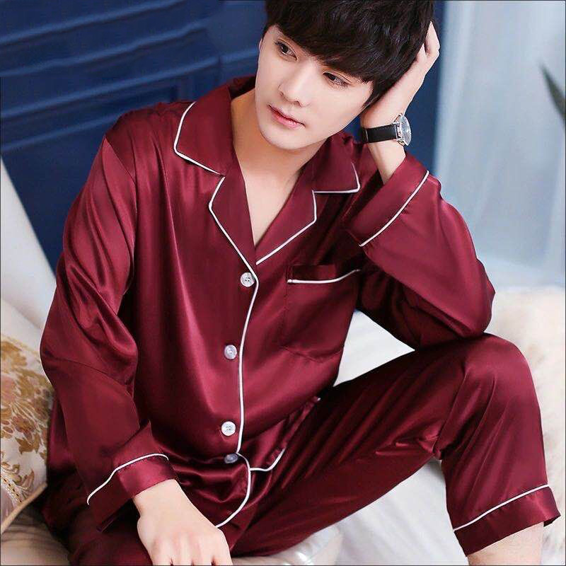 Men's summer ice silk thin long-sleeved and long pants set, summer silk can be worn outside, large-sized spring and autumn home wear Application Scenario