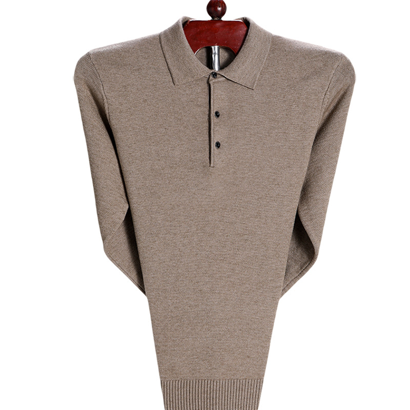 Winter new thickened cashmere sweater for middle-aged men, solid color lapel cashmere sweater in large size Item Picture