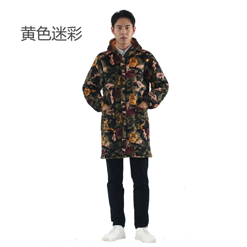 Men's winter smock, warm and stain-resistant, Korean version adult men's long, thickened, extended and fleece apron, large-sized coat Item Picture