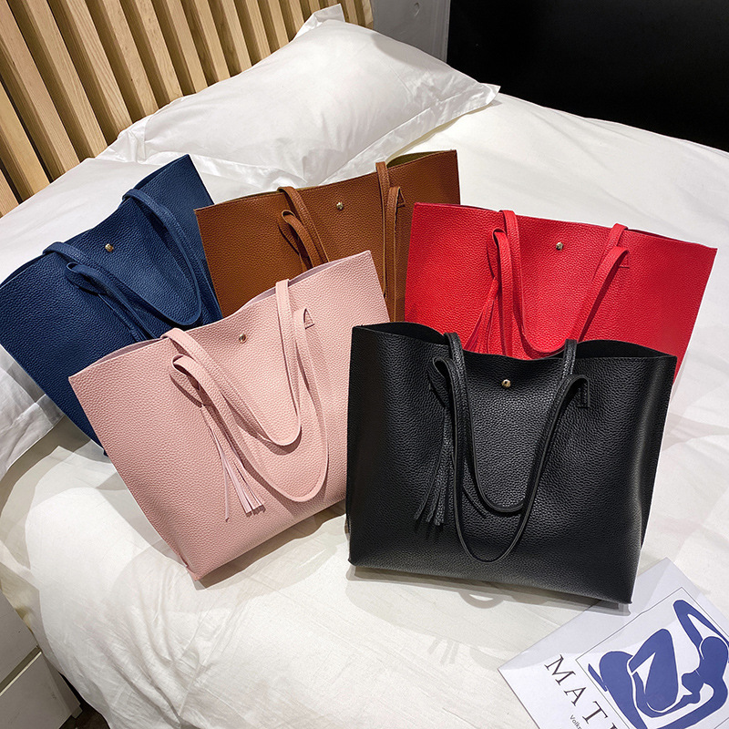 2021 new litchi fringe shopping bag leisure large capacity foreign trade bag