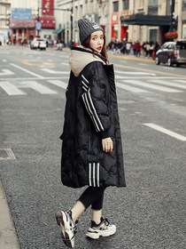 Knitted cap over the knee mid-length down jacket for women 202 winter new loose Korean white eiderdown fashion thick coat
