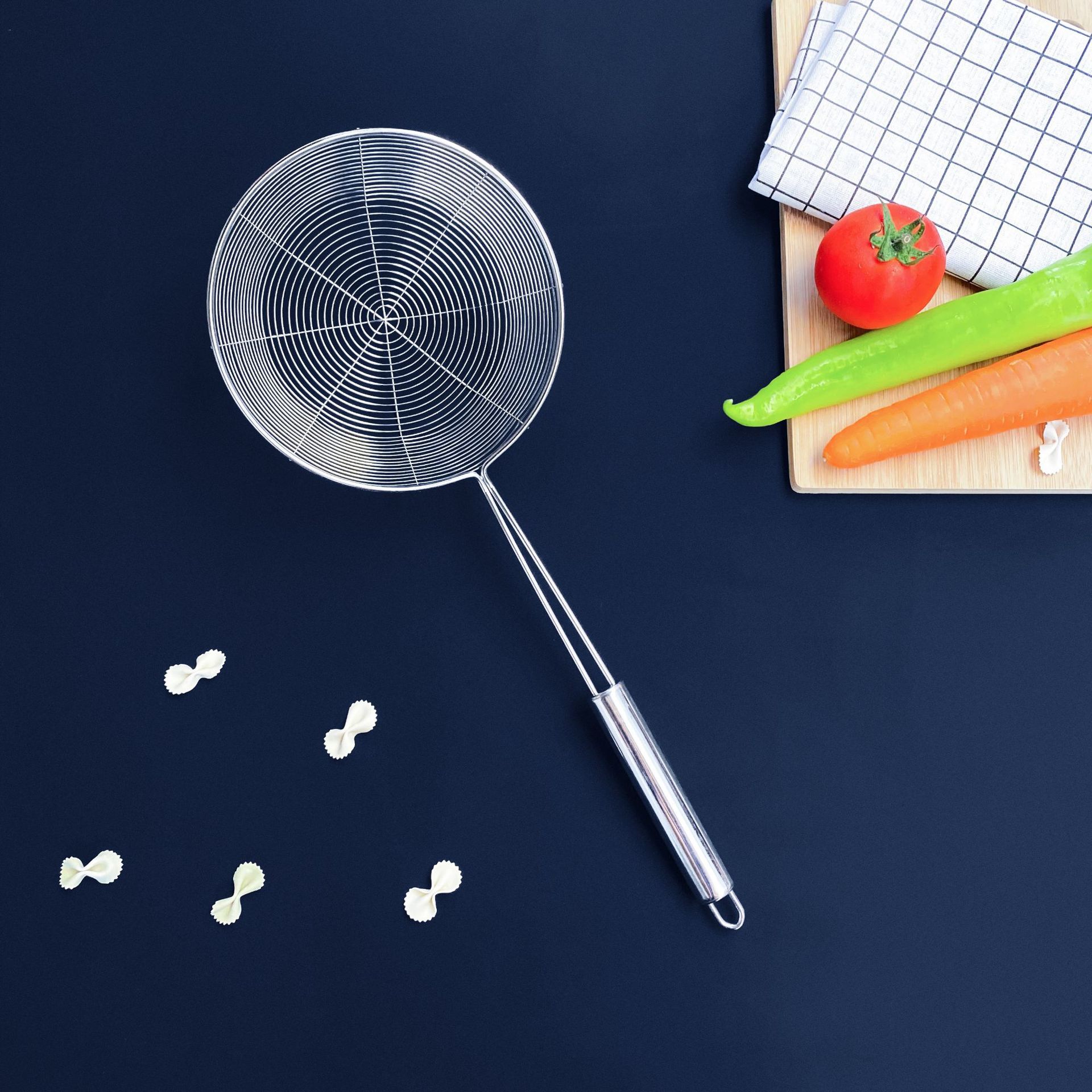 Stainless steel kitchen round handle flat bottom line leakage hotpot scoop deepen flat bottom stainless steel wire leakage scoop
