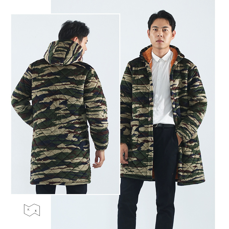 Men's winter smock, warm and stain-resistant, Korean version adult men's long, thickened, extended and fleece apron, large-sized coat details Picture