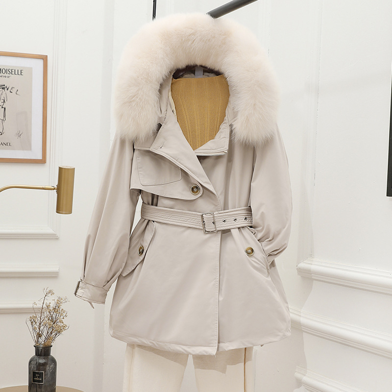Down jacket women in the long fashion show thin 202 new Korean version of the waist parker thick white eiderdown coat