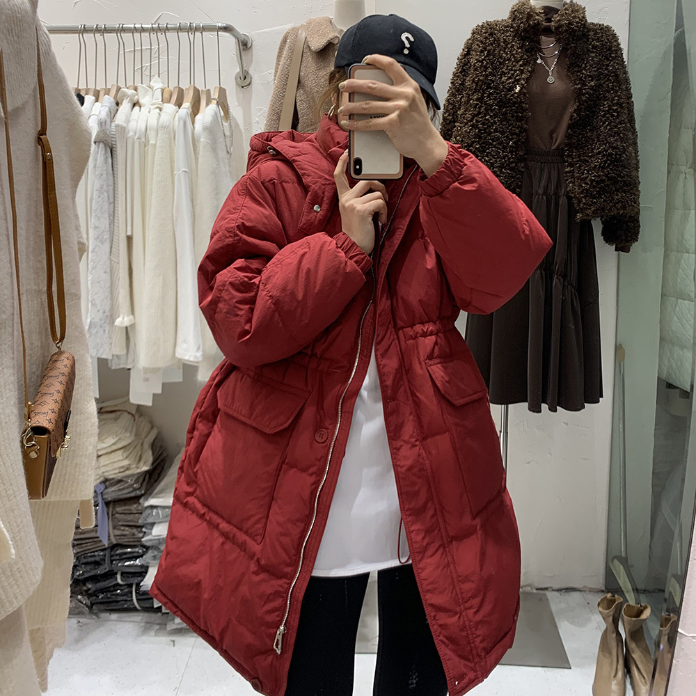 Dongdaemun 202 winter Shindai pocket waist drawstring thin white eiderdown down jacket for women