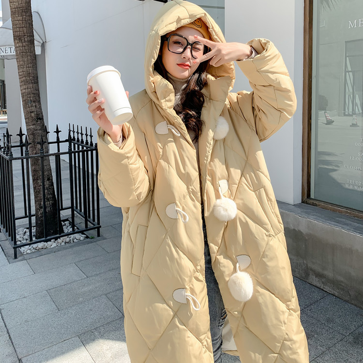Winter 202 new over-the-knee down jacket retro diamond check cocoon medium length fashion white eiderdown coat