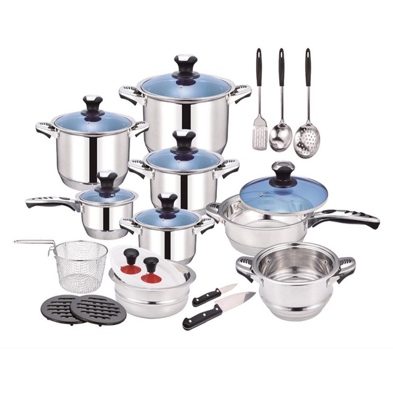 Export stainless steel straight stockpot 25-30-39-50-70pcs set of cooking utensils cooking pot
