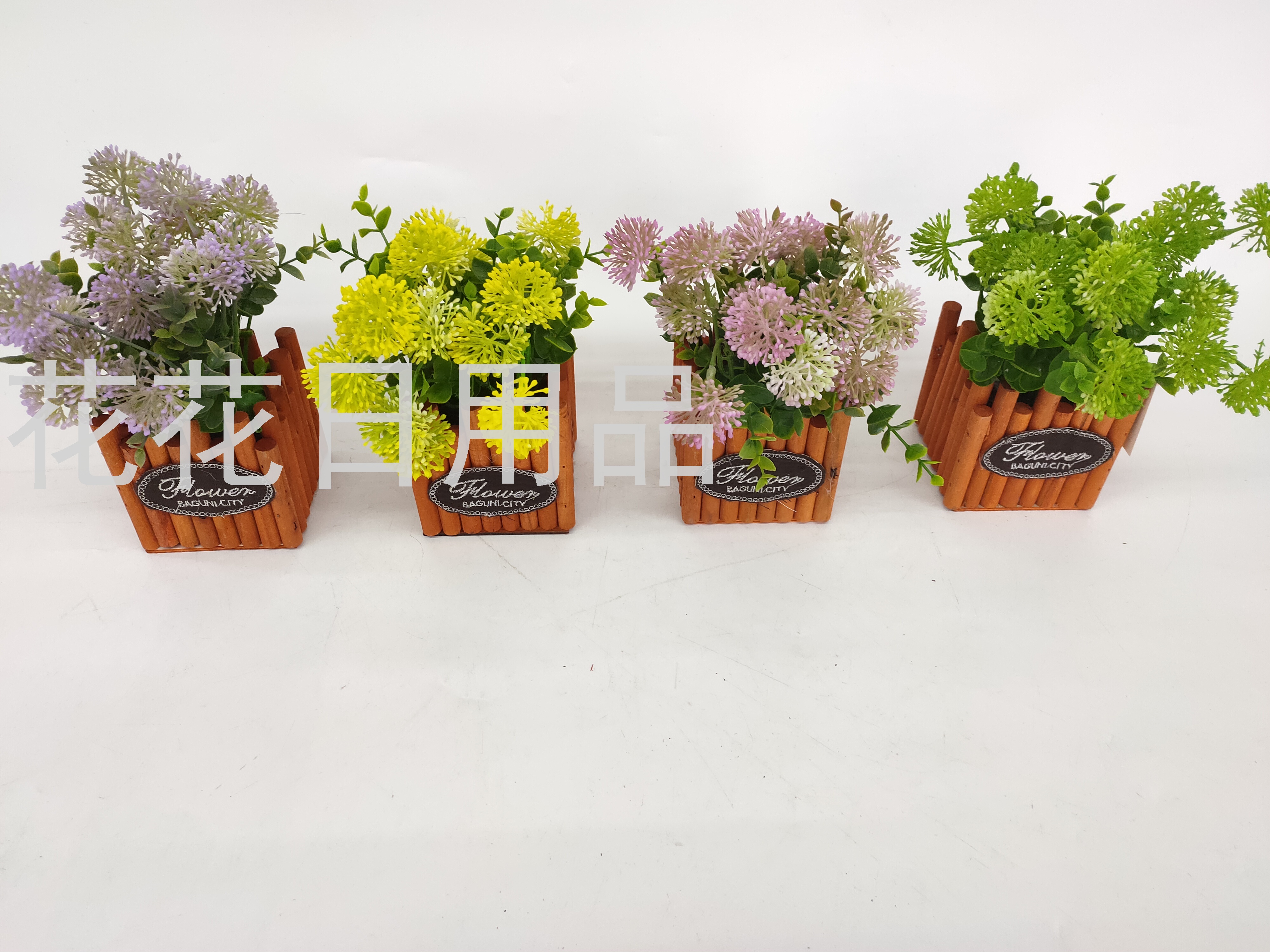 新款木头栅栏正方形盆塑料蒲公英绿植盆景仿真花假花工艺品