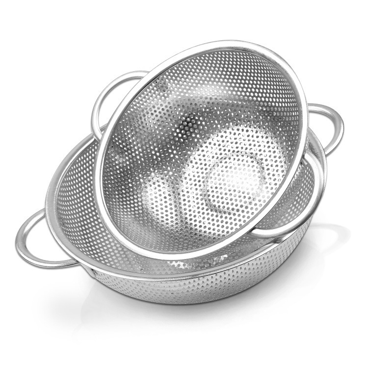 Stainless steel rice punching drain basket multi-hole basket stainless steel two ears washing vegetable basket basin fruit basket manufacturers custom