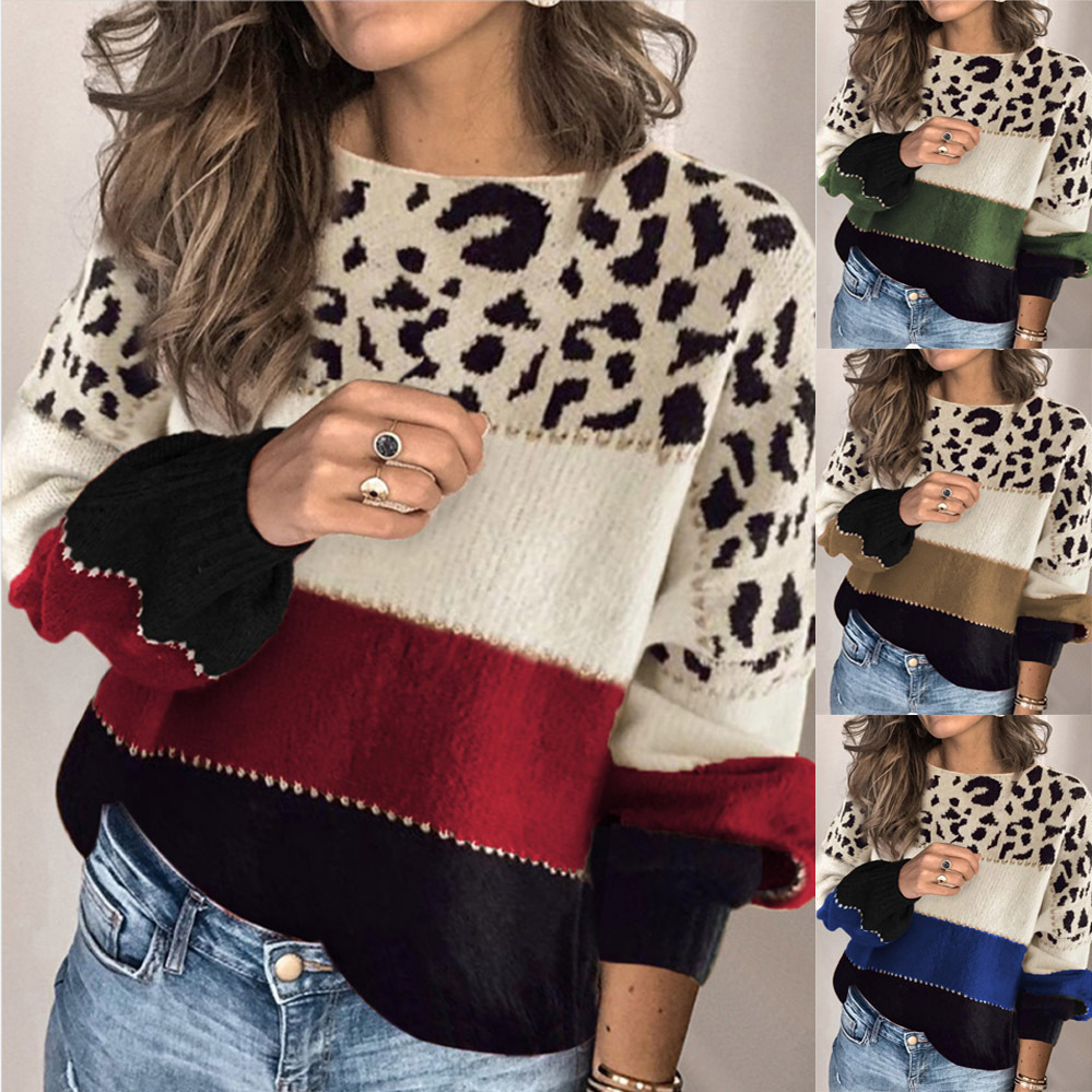 wish2021 Amazon Winter/Autumn/Winter New color-blocking sweater for women, a loose round-neck base sweater for European and American export