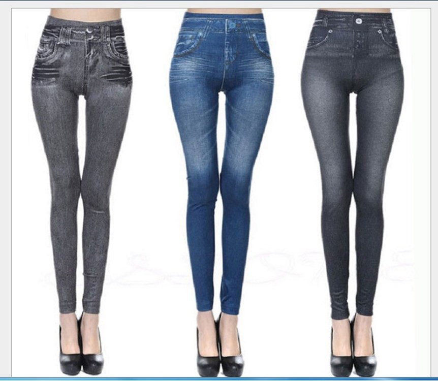 3-color 8-size TV-style denim leggings for women's spring and autumn high-waisted outerwear leggings