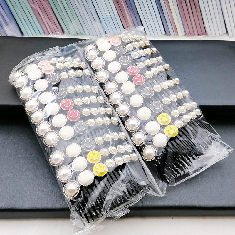 A3128 Smiley Face Pearl Fork Comb Hair Accessory, 2-yuan store, 2-yuan street stall, night market supply in Yiwu details Picture