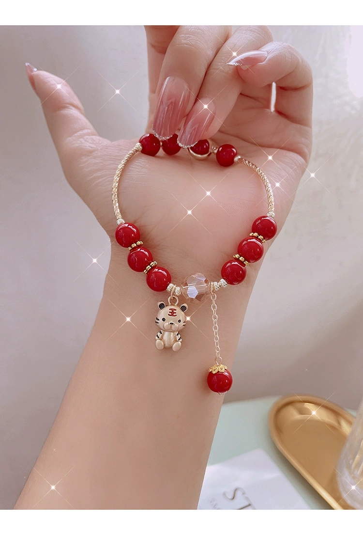 Red string bracelets for women, sand gold Five Blessings Tiger, and twelve zodiac tiger crystal bracelets are selling well at street stalls Specification drawing