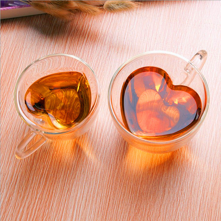 Double cup high borosilicate with a heart-shaped double glass cup