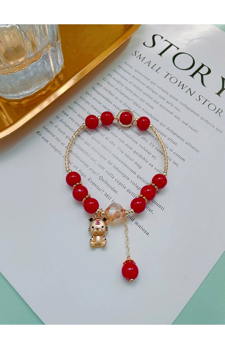 Red string bracelets for women, sand gold Five Blessings Tiger, and twelve zodiac tiger crystal bracelets are selling well at street stalls Item Picture