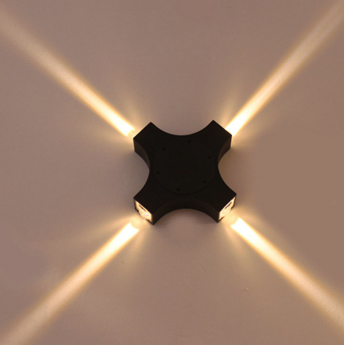 LED single-beam light, four-sided illuminated, cross-shaped starlight, exterior wall decorative light, wall lamp, hotel corridor, courtyard, outdoor waterproof Application Scenario