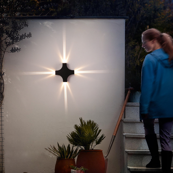 LED single-beam light, four-sided illuminated, cross-shaped starlight, exterior wall decorative light, wall lamp, hotel corridor, courtyard, outdoor waterproof Specification image